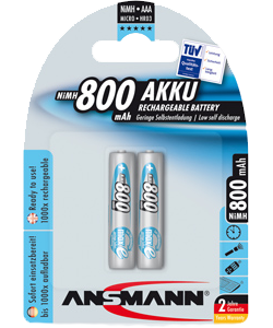 2 NiMH rechargeable batteries type AAA